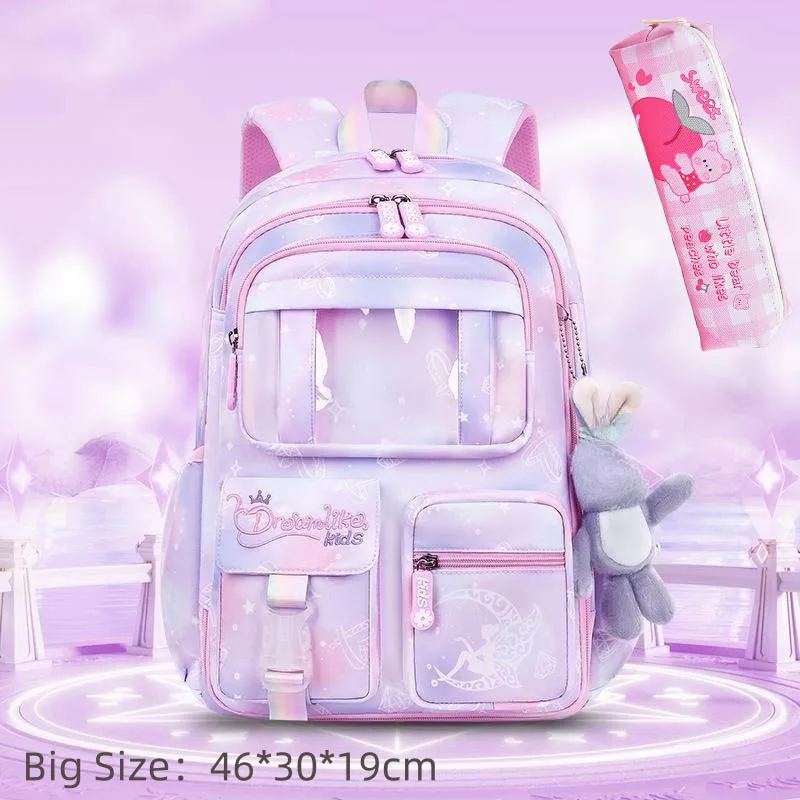 New Schoolbag Student Girls Children's Princess Refrigerator Door Backpack Spine Protector Shoulder Bags Cute Waterproof Rainbow