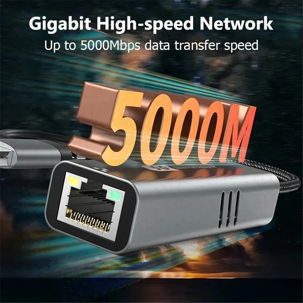 MZX 5000Mbps 5G Network Card USB A Type C to RJ45 Adapter Wired Networking Ethernet Lan Converter Hub Laptop PC Accessories view 3