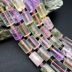 10x15MM 22PCS Faceted Multicolor Natural Crystal Lemon Quartz Amethysts Grapestone Tube Space Beads For DIY jewelry Making