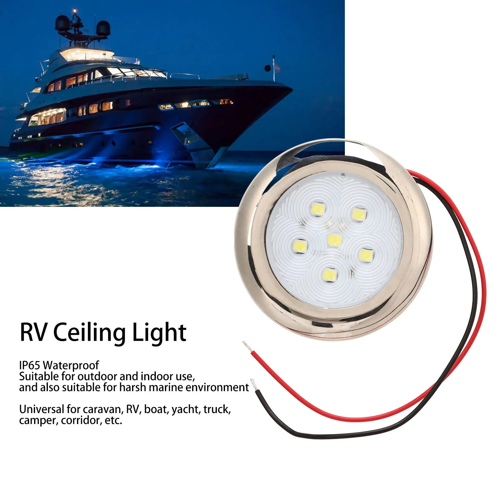 LED Ceiling Dome Light 12V IP65 Waterproof 6-LED Energy Saving Lighting for RV Boat Truck Van Camper Yacht Multi-Purpose Use