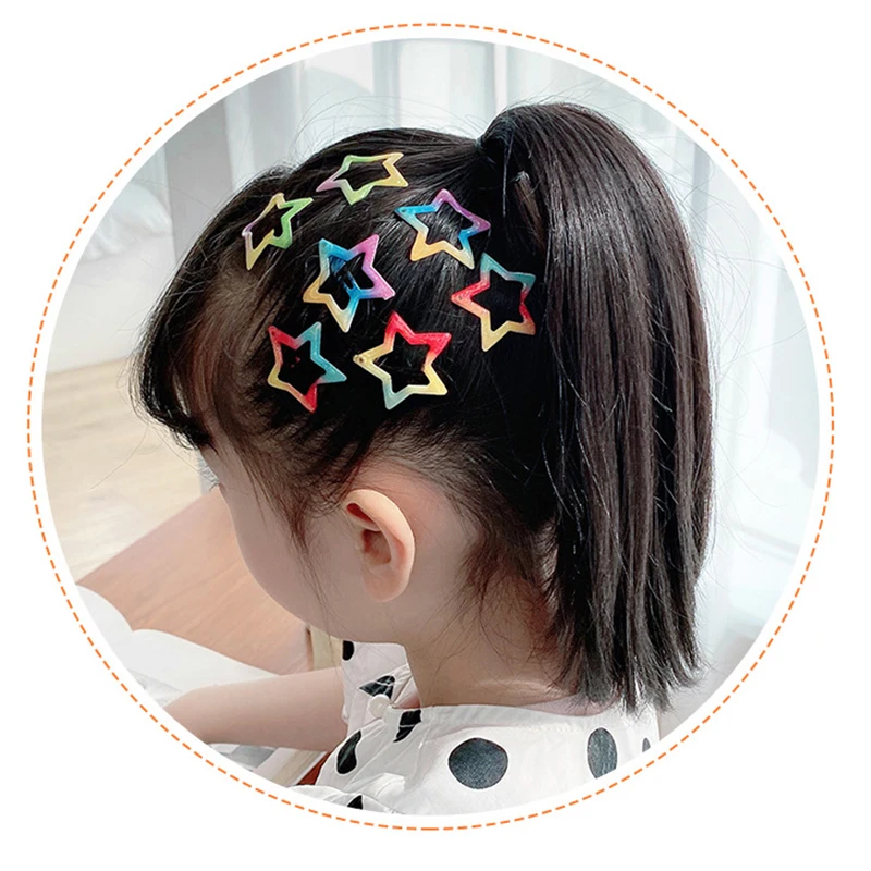 Pinces à cheveux colorées en forme d'étoile mignonne pour filles, barrettes en métal pour femmes, pince à pression simple, coiffure, accessoires pour cheveux Y2K, 10 pièces par ensemble