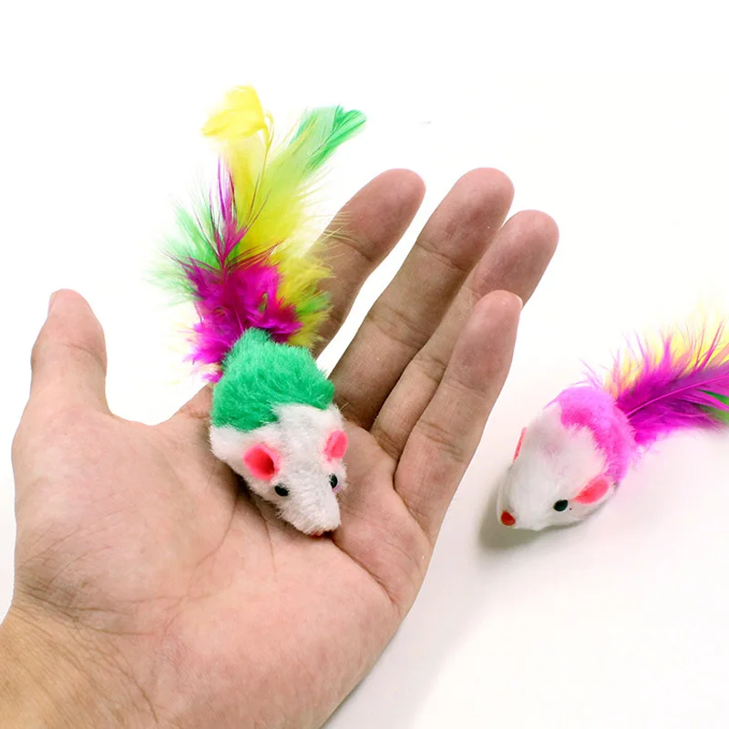 Soft Fleece False Mouse Cat Toys Colorful Feather Mini Funny Playing Training interactive Toys For Cats Kitten Pet Supplies