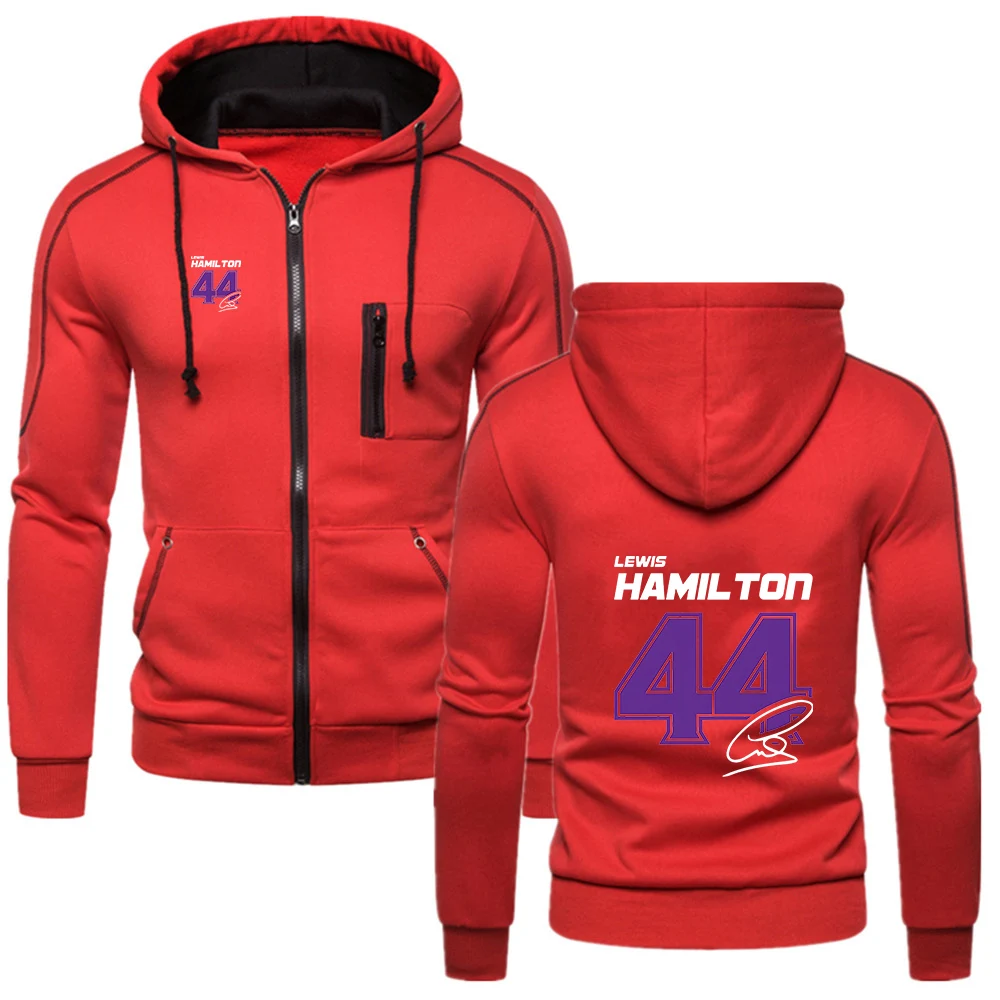 Lewis Hamilton Digital 44 2025 Spring And Autumn New Men's Solid Color Zipper Hoodie Jacket Comfortable Long Sleeve Zipper Coat