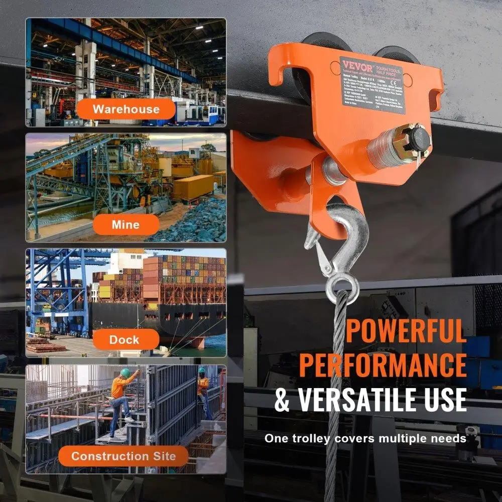 Ручная тележка, грузоподъемность 2200 фунтов/1 тонна, тележка с двухколесными колесами, регулируемая для ширины фланца i-Beam от 2,5 до