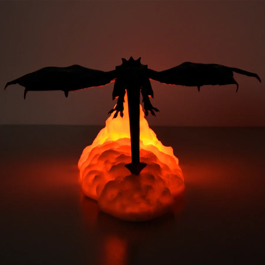 Unique 3D Printed Flying Dragon Flame Night Light Bedside Lamp Creative Children Gift Home Bedroom Decoration