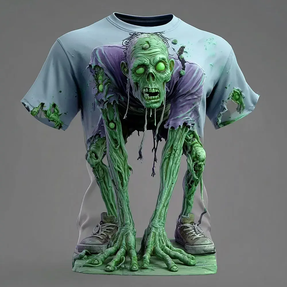 3D-gedrucktes Halloween Grusel-Zombie Herren Sport-T-Shirt, Outdoor Street Casual Rollenspiel, Eltern-Kind Rundhals-Kurzarmshirt – Detail 5