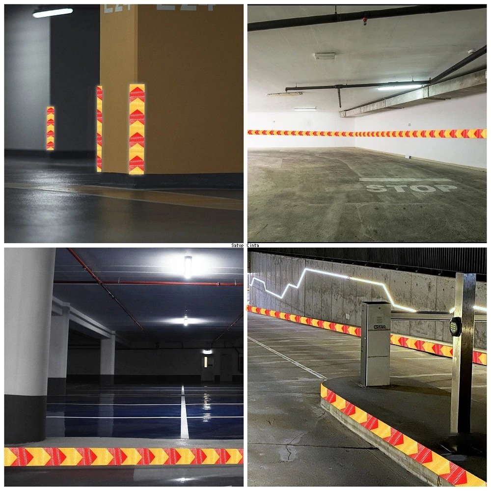 4 Inch*33 FT Arrow Reflective Hazard Safety Warning Caution Tape Black Yellow Red Reflectors Industrial Marking Stickers For Car