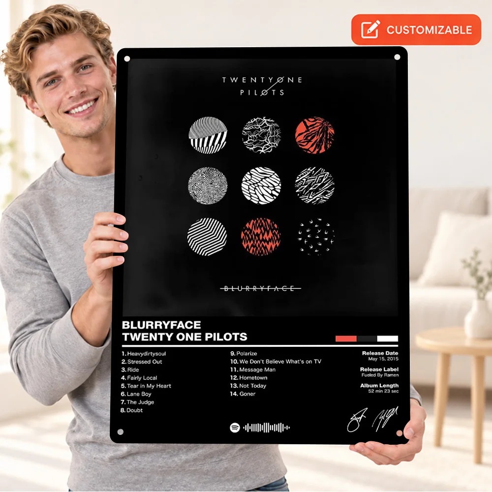 Twenty One Pilots Blurryface Textured Metal Poster Personalized Aluminum Sign Album Cover Design Wall Art For Listening Room