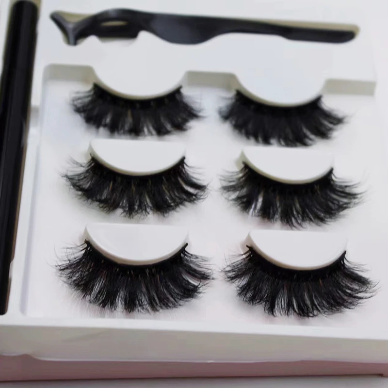 3 Pairs Of Magnetic Fried High Imitation Mink Hair Curly Thick False Eyelashes Sticky Eyeliner Pen Not Easy To Smudge Suit