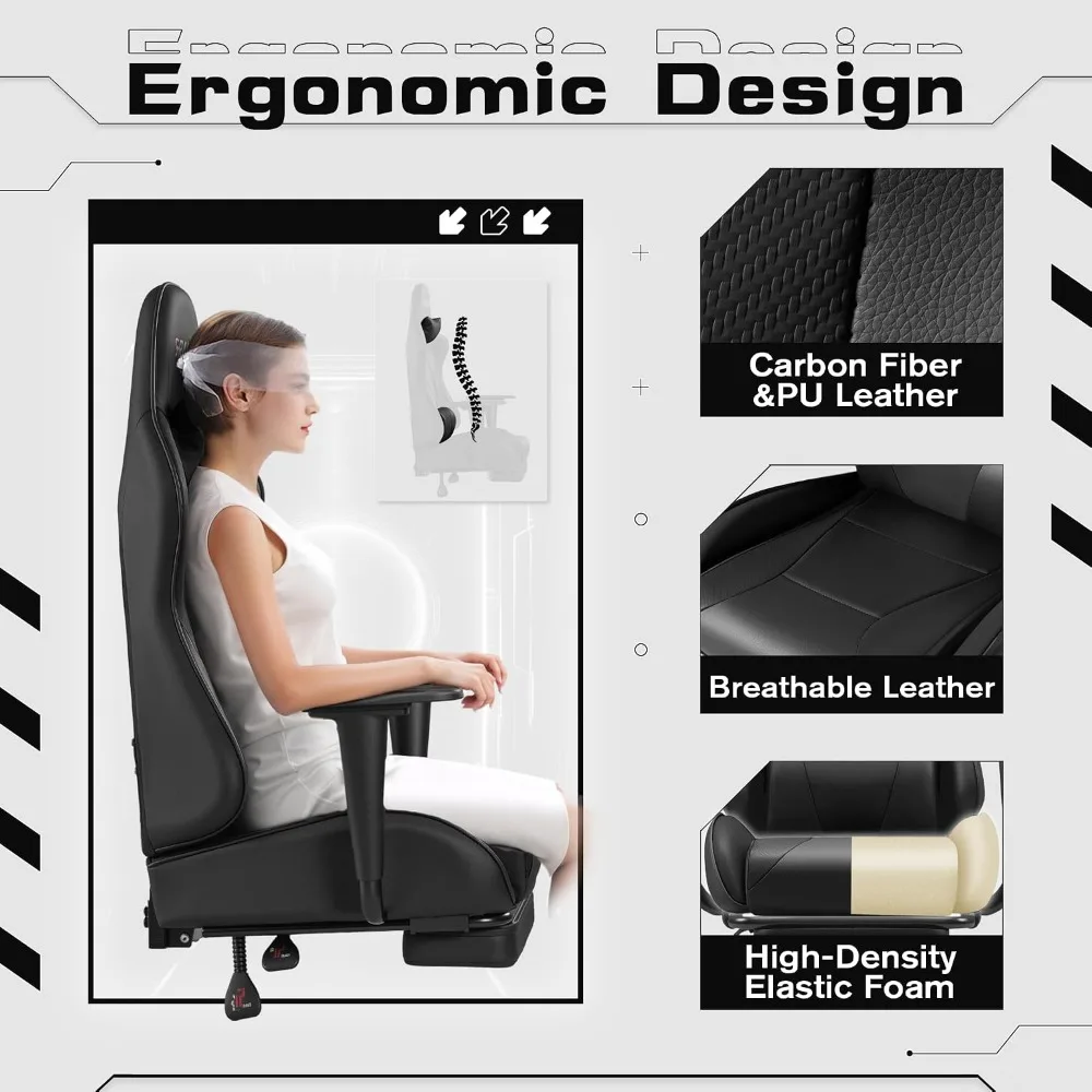 Gaming Chairs: Ergonomic Desk Chair with Footrest, Massage Lumbar Support, Height Adjustable, Swivel Seat view 4