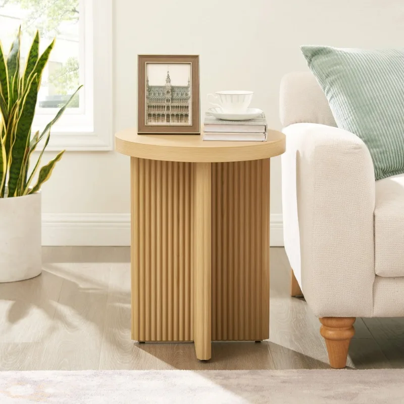 sturdy ,Lillian Fluted End Table, Natural Pine Finish. side table , living room furniture ,