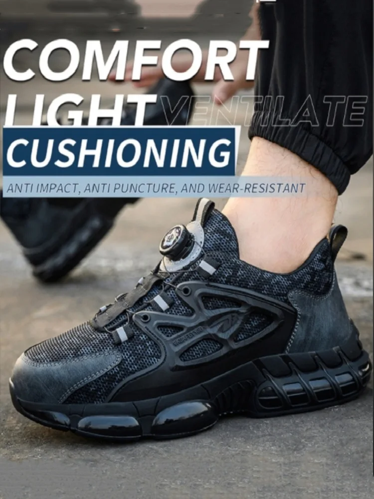 Veiligheidsschoenen met roterende knop Heren Stalen neus Sneaker Luchtkussen Werkschoenen Man Lekbestendige werkveiligheidslaarzen Beschermende schoenen - afbeelding 2