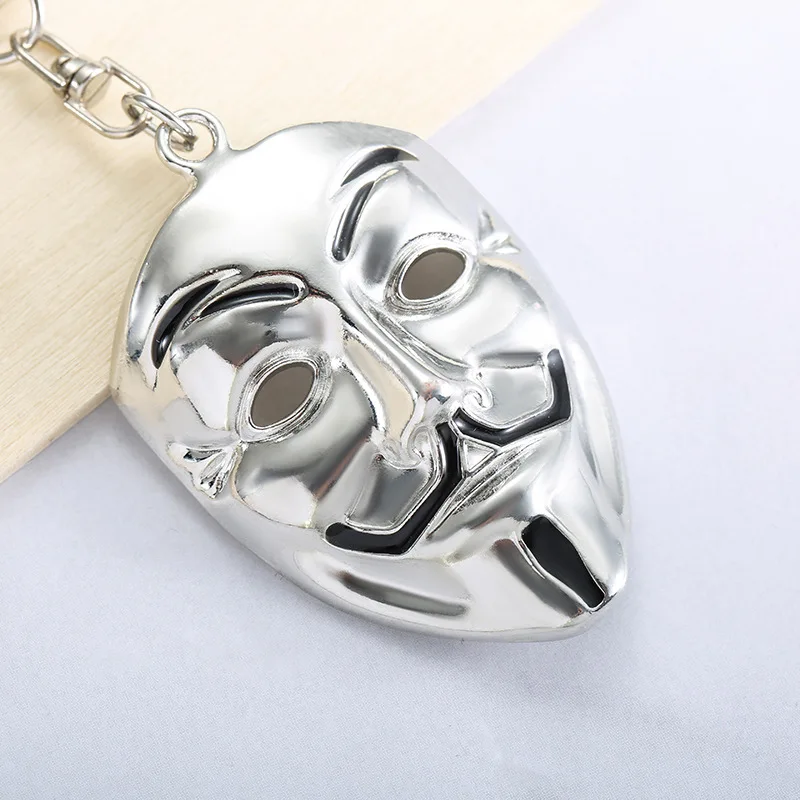 keychain anonymous Moive Jewelry V for Vendetta Anonymous Mask Hip Hop Pendant Hacker Mask Alloy Keychain Fashion Gaes Chaveiro