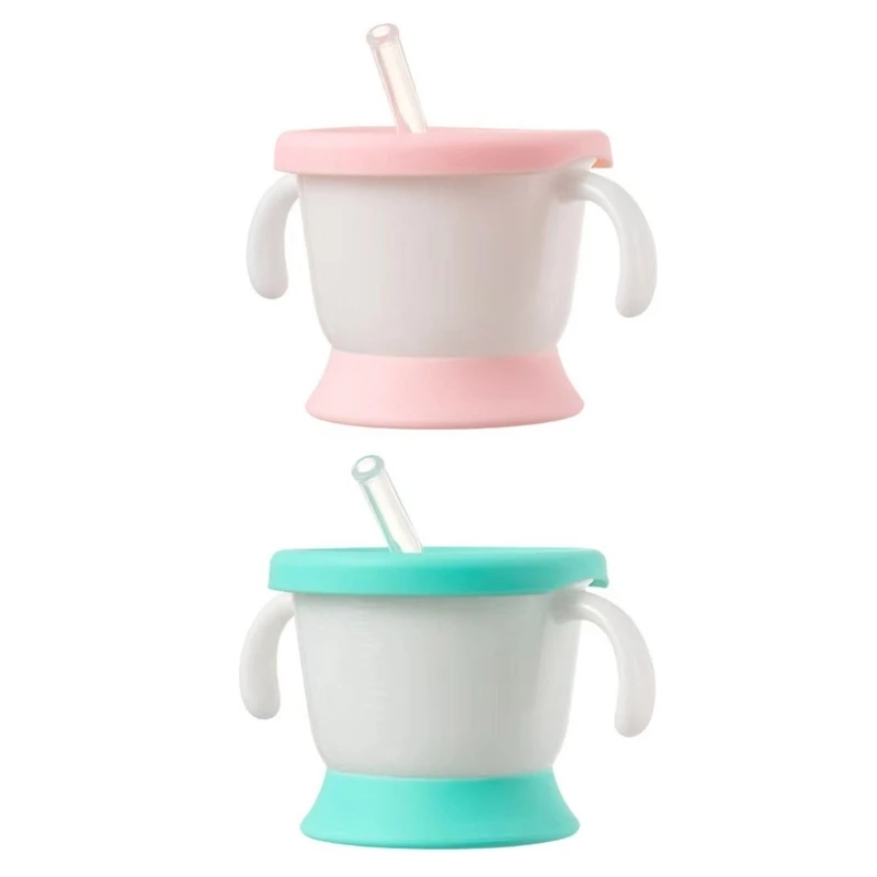 Water Drinking Cup Silicone Cup Spoutless Cup Straw Cup Kid Cups with 2 Handles Leak Proof Training Cup