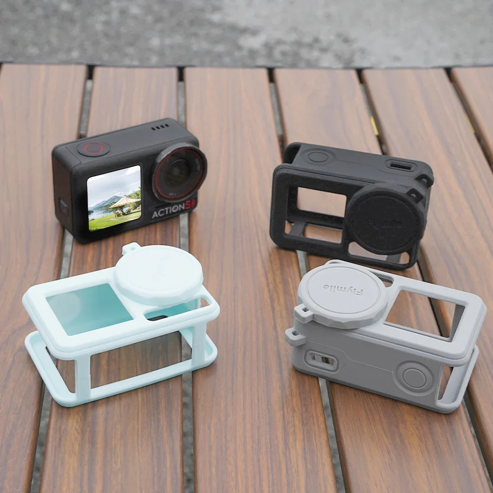 Casing Silikon Flymile untuk DJI Osmo Action 3 4 5 Pro Casing Silikon Kamera Aksi dengan Penutup Tutup Lensa Aksesori Aksi 5 Pro