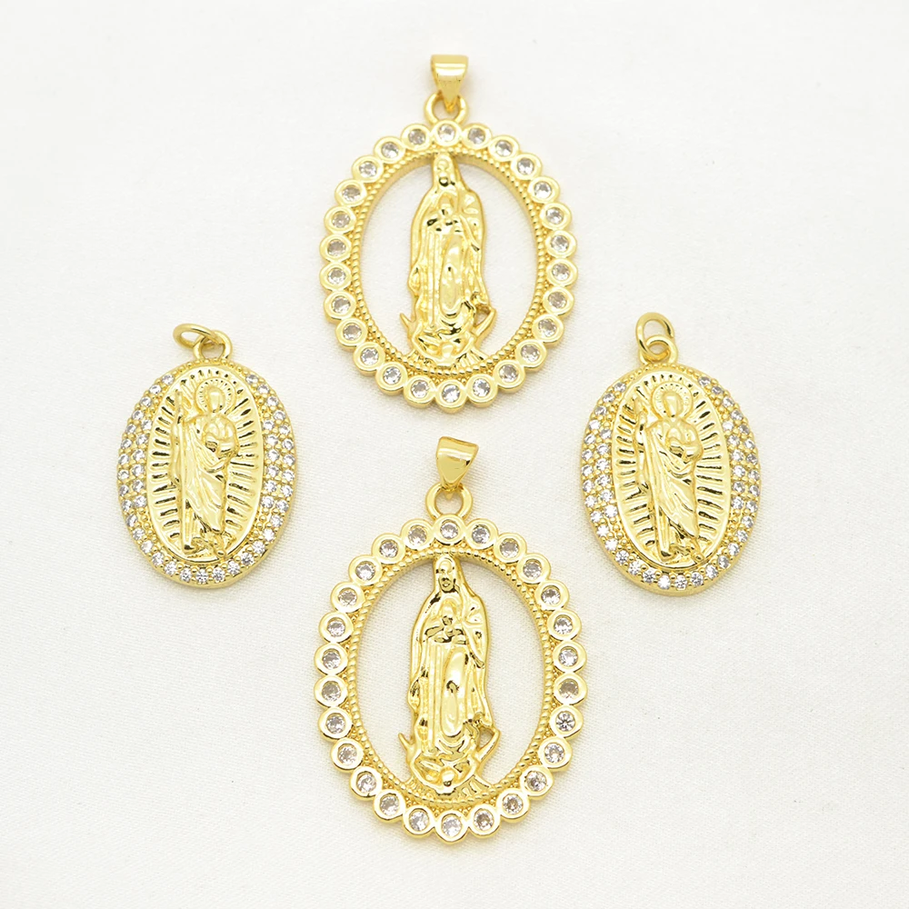 

Gold Color Plated Hollow Christian Virgin Mary Pendant for DIY Necklace Bracelet Keychain Zircon Retro Jewelry Accessorie