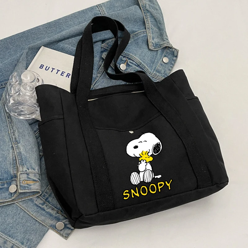 New Snoopy Women\'s Handbag Cartoon Tote Bag Canvas Designer Shoulder Bag Large Capacity Female Shopping Hand Bag Square Bags