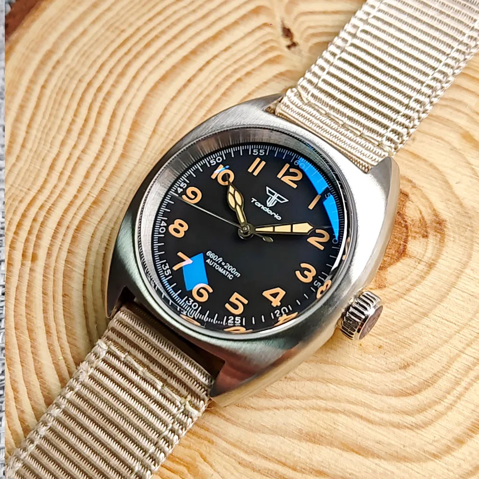 ミリタリウォッチ　ノーロゴ 36mm ビッグクラウン自動巻き キャンティーン S31abee22dc0b488db026ed7d3b3c1