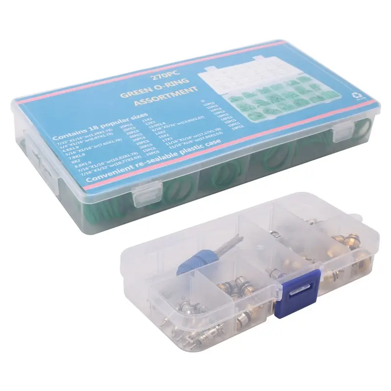 Car A/C Repair Kit 270PCS O-Ring Seals Kit + 40PCS A/C Valve Core Assortment With Remover Tool-A50M