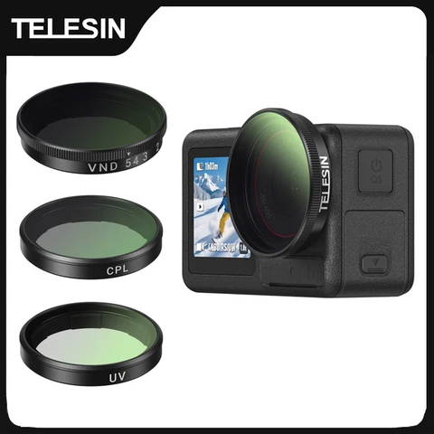 Conjunto de Lentes TELESIN CPL ND8 ND16 ND32 UV VND com Estrutura de Liga de Alumínio para DJI OSMO Action 3 4 5pro, Conjunto de Filtros CPL ND de Liberação Rápida