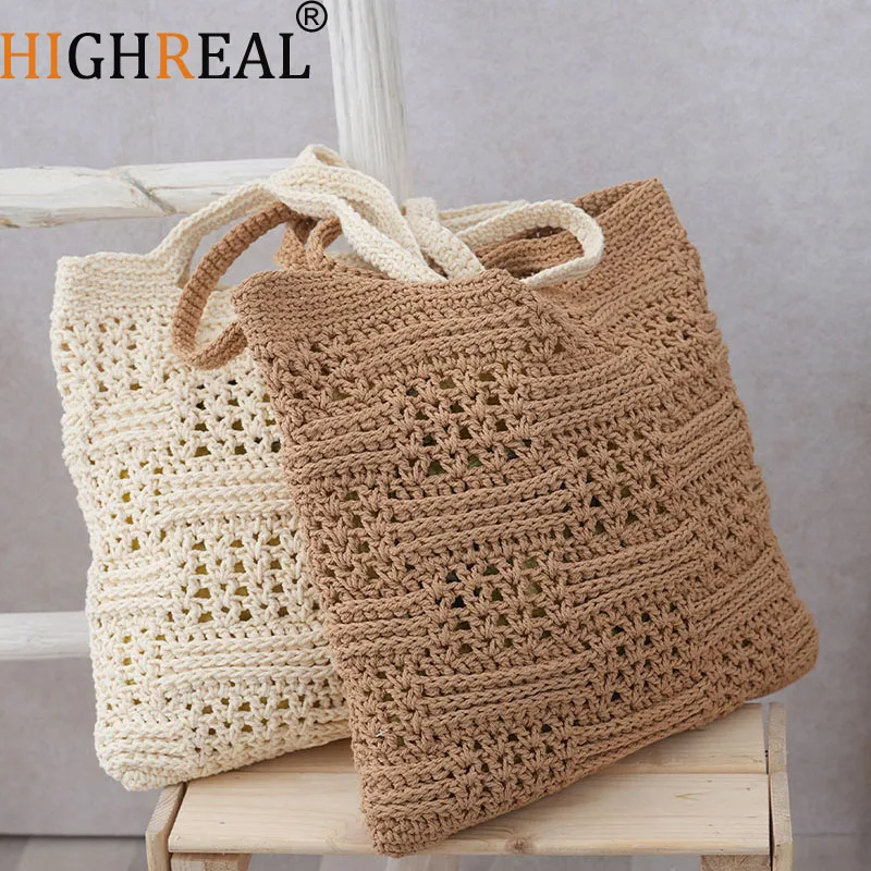 

Hollow Out Monofilament Fashionable Hook Flower Woven Shoulder Bag Cotton Thread Casual Women's Beach Bag