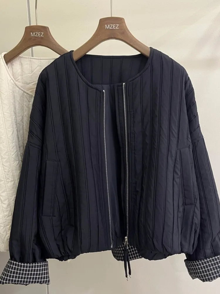 

Lightweight Warm Vertical Striped Women's Cotton Jaet Winter Unique Super Beautiful Cotton Coat Butt Covering Faionable