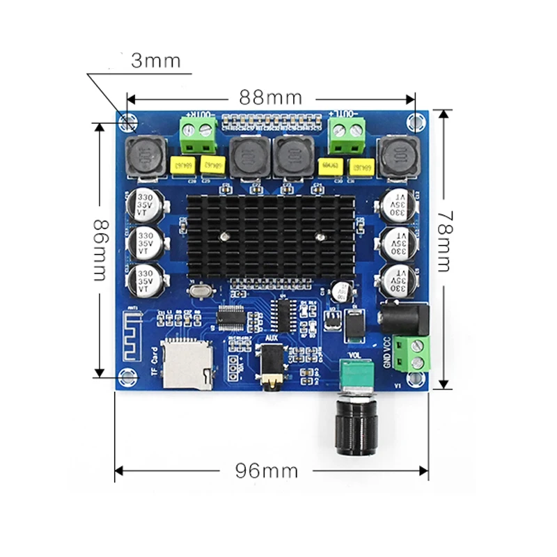 Плата усилителя KYYSLB TPA3116, 50 Вт * 2, с поддержкой TF-карты, AUX, синхронный вход