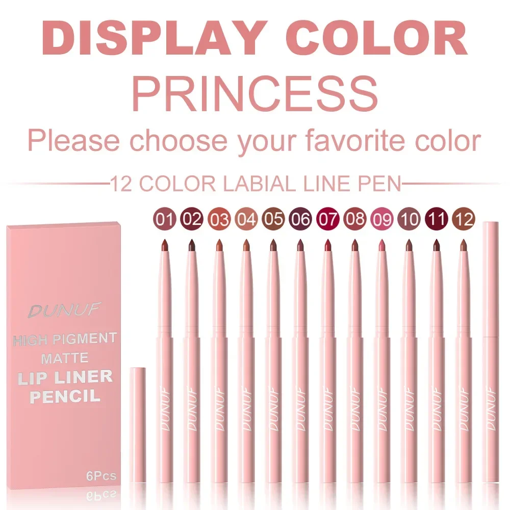 DUNUF New 6 Color Lipstick Lip Liner Set Velvet Matte Lip Pencil Waterproof Natural Outline Lip Contour Line Makeup Lipliner Pen