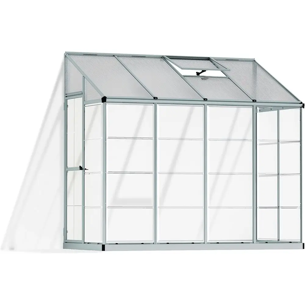 

4x8 Walk-In Greenhouse with UV-Resistant Panels, Lockable Door, Adjustable Roof Vent, Rain Gutters, Galvanized Base, Hybrid Desi
