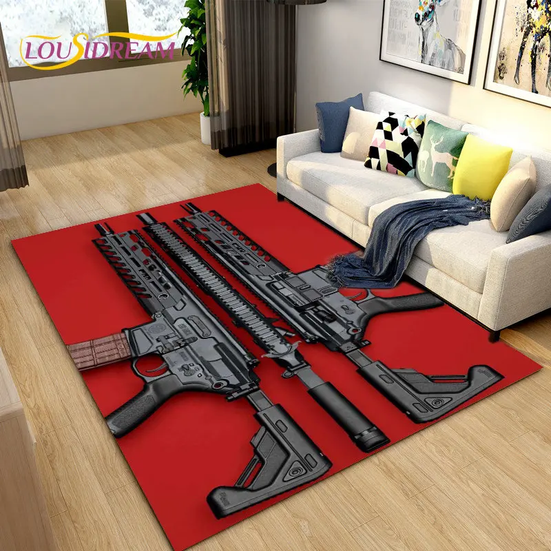 3D Rifle Pistol Revolver Gun Cartoon Area Rug,Carpet Rug for Living Room Bedroom,Kitchen Doormat Bathroom Anti-slip Floor Mat