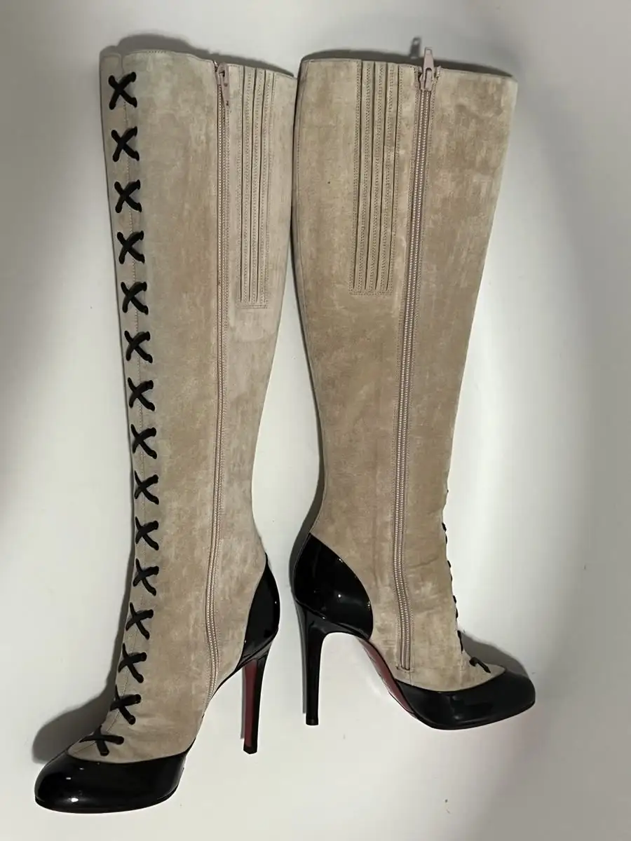 Vintage suede leather mixed colors knee high boots 2026 New in women's sexy zipper luxury designer party high heels shoes
