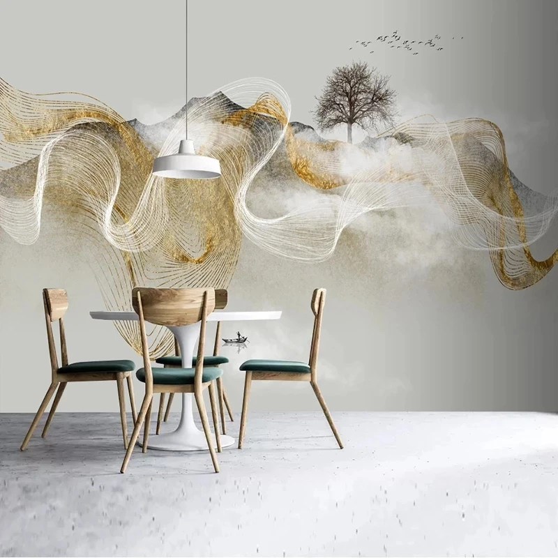 Customized 3D Hand Painted Chinese Modern Abstract Landscape Mural Bedroom Study Wallpaper Living room TV background restaurant
