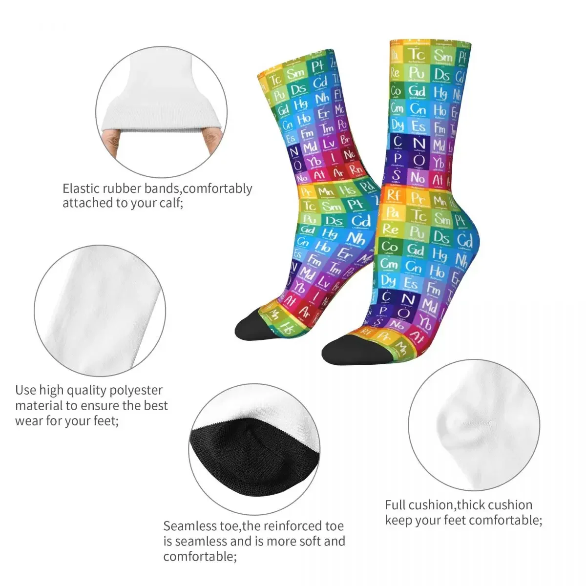 Funny Rainbow Gradient Periodic Table Of Elements Chemistry Basketball Socks Polyester Long Socks for Unisex Non-slip