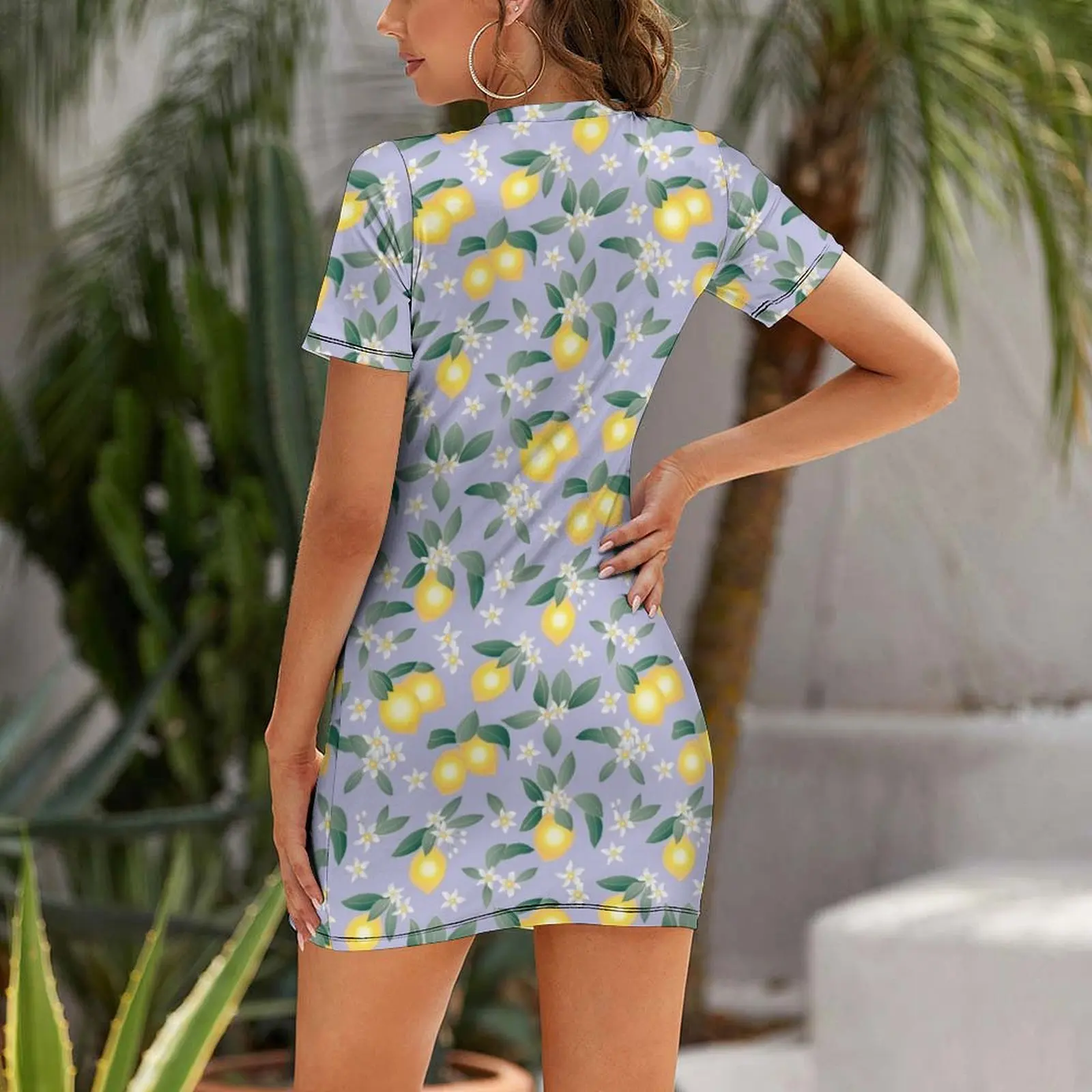 Lemons on Lilac Short Sleeved Dress beach outfits for women festival outfit women prom dresses 2025 clothes for women