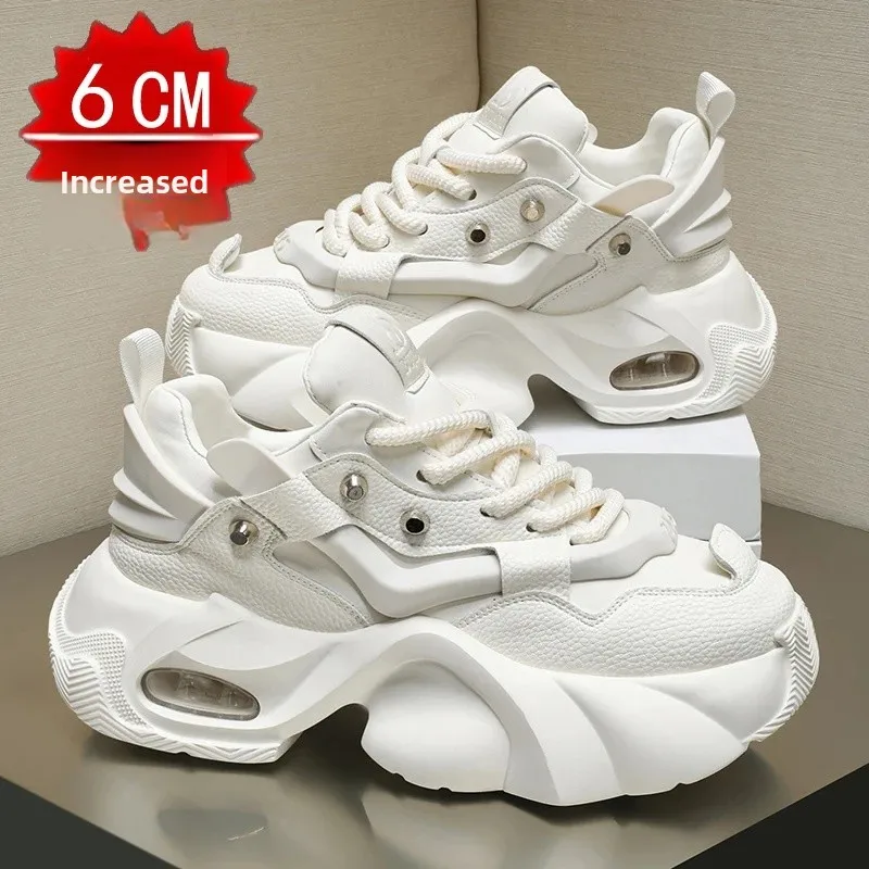 New Autumn/Winter Men's Casual Sneakers 12cm Increased Height 10cm Thick Sole White Shoes High Top Rubber Base Male Footwear