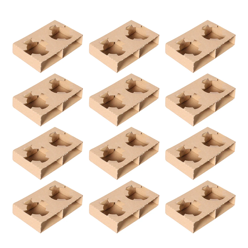 

50pcs Double Cup Holder Fixed Base Takeout Beverage Carrier Corrugated Paper Tray for Coffee Milk Tea Juice Disposable Drink