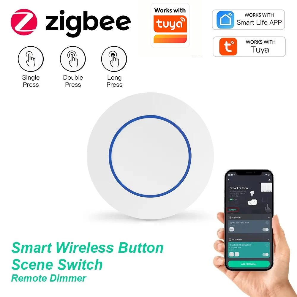 Works with Tuya ZigBee Wireless Push Button Smart Scene Switch Controller Automation Scenario Linkage Need Zigbee Gateway 1PC