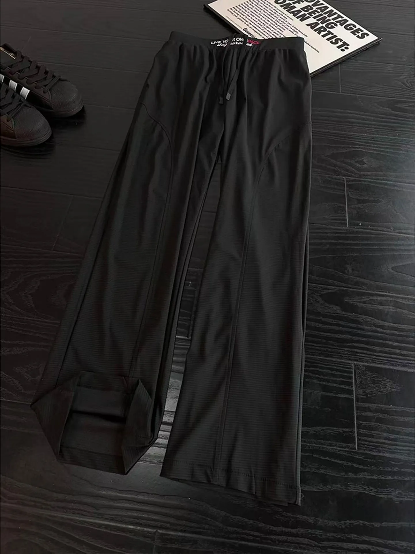 

Black Ice Silk Quick Dry Sports Pants Men's Summer Thin Texture Cool Feeling Casual Fitness Sun Protection Loose Fit Trousers