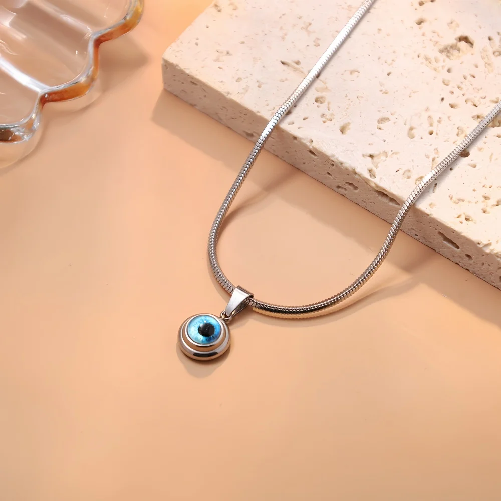 Einfache Angel Eyes Anhänger-Halskette für Männer, Modische 14k Goldfarbene Schlangenkette, Schmuckzubehör – Detail 5
