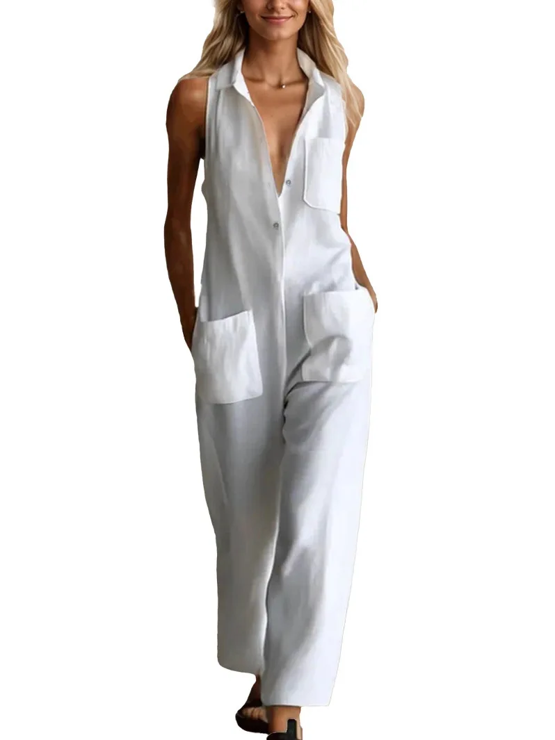 Pantalon ample décontracté à jambes larges avec bouton unique, vêtements de travail Faion avec combinaison ket, pantalon de loisirs pour femmes en Fiber de Polyester