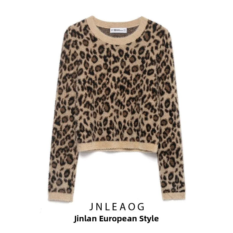 

Autumn New Arrival Women's Knitted Sweater Faux Fur Effect Animal Print Long Sve Polyester Fiber Casual Sle