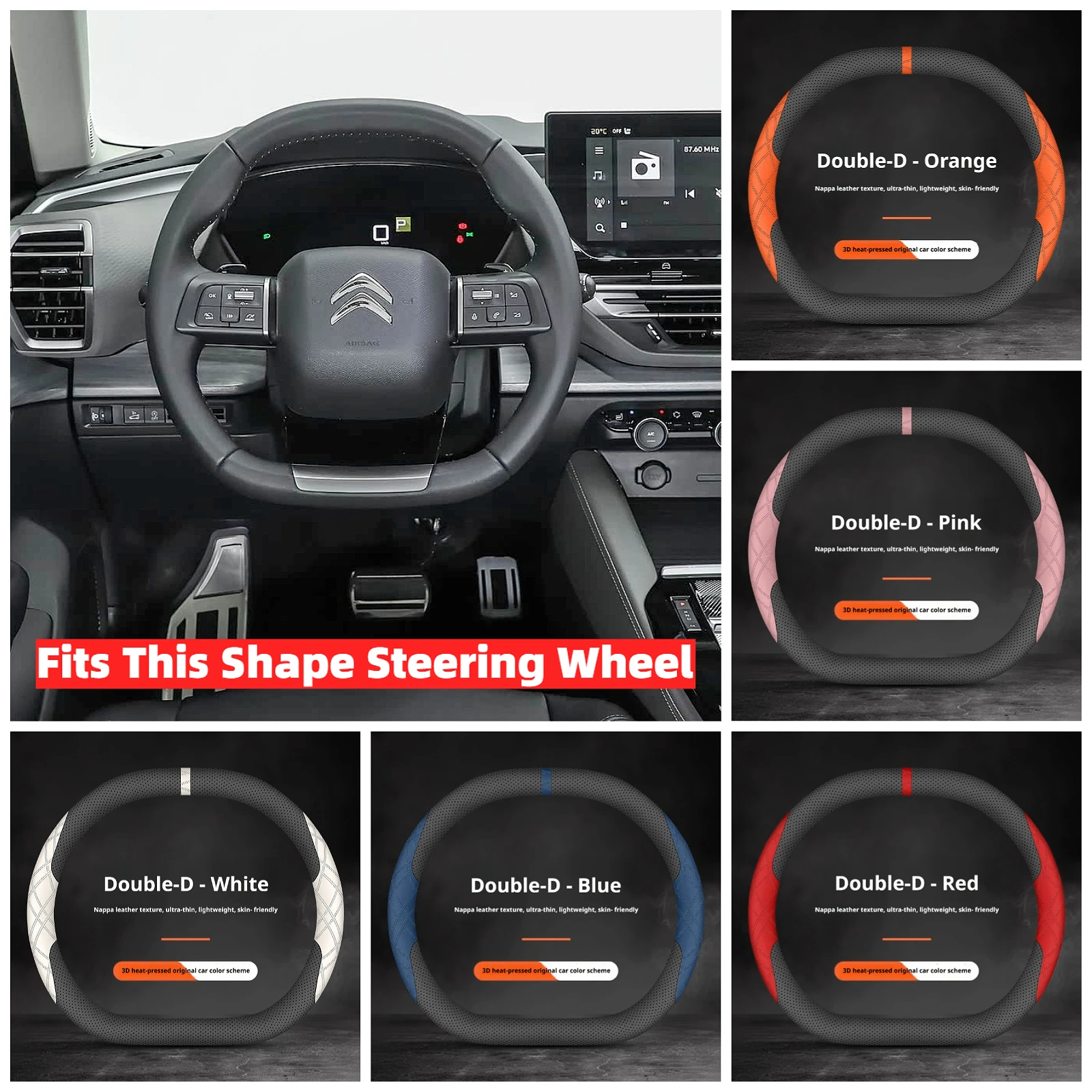Nappa-Leder Lenkradbezug für Citroen E-C3 C3 Aircross Berlingo 2024 2025 C5 Aircross C5 X Auto-Zubehör