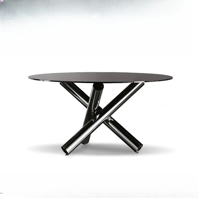 Glass Dining Table Premium Italian Designer Villa Restaurant Home Stainless Steel Round Dining Table