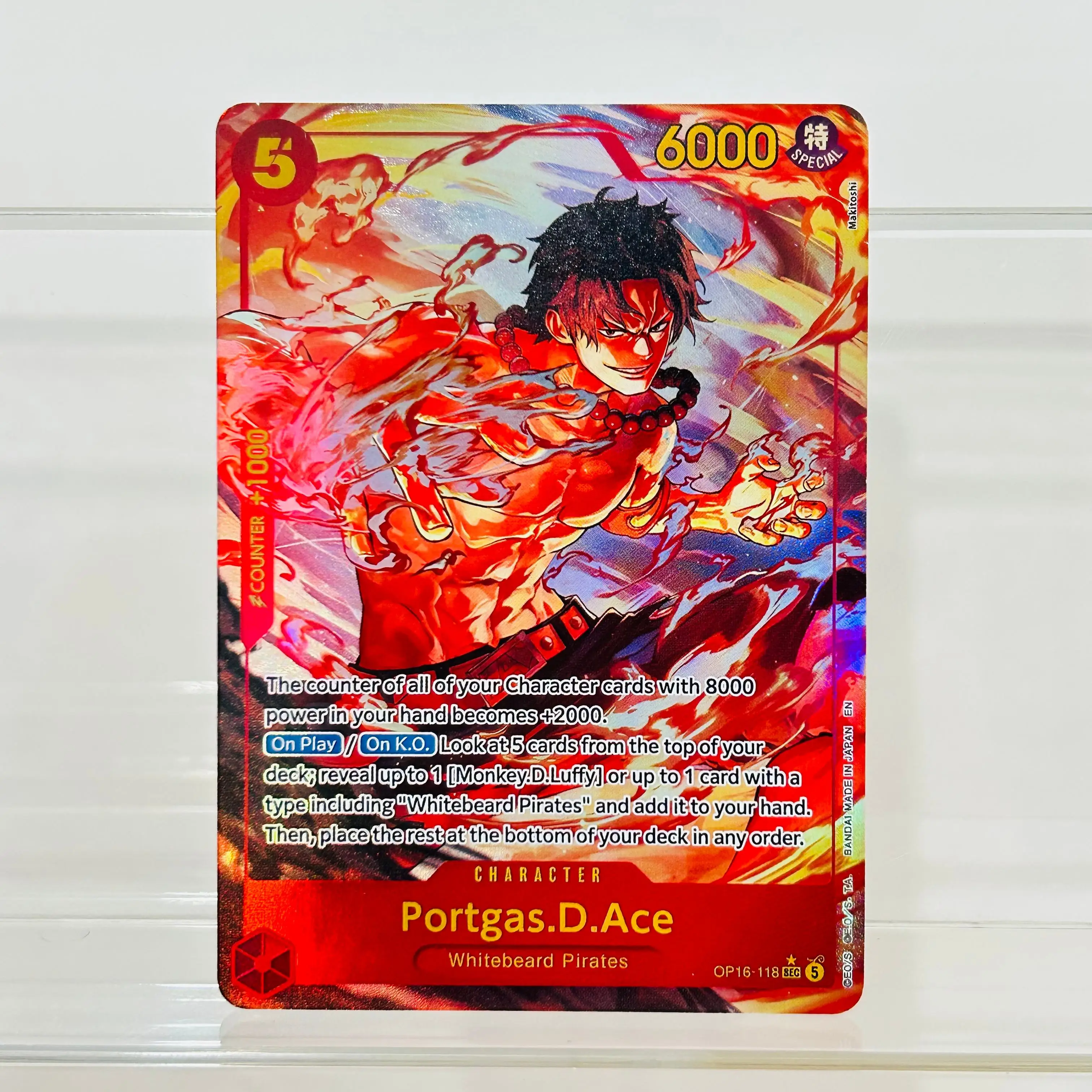 Tarjeta de Personaje de One Piece Ace OP16-118 SEC, Tarjetas con Textura Holográfica en Inglés, Coleccionables, Tarjeta de Colección de Anime Premium DIY