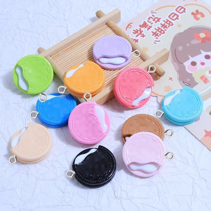 10Pcs Colorful Biscuit Resin Charms Pendant Simulation Food Toy Craft Supplies DIY Keychain Bracelet Floating Decor Jewelry Make