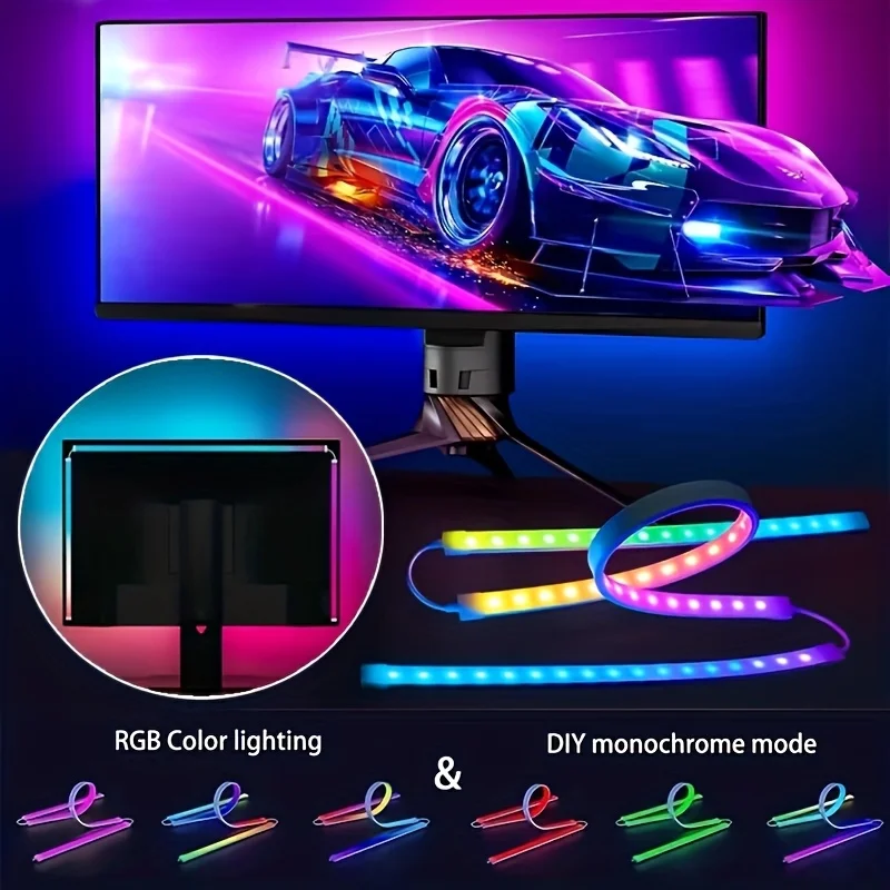 1 قطعة 24/32 بوصة شاشة الكمبيوتر الذكية LED قطاع ضوء RGB سيليكون شرائط مصباح لعبة إضاءة خلفية 4-مفتاح USB التحكم عن بعد