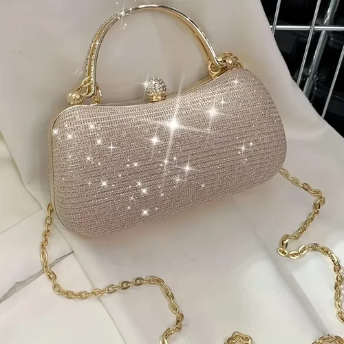 Imagen 2 del producto Mini bolso de noche brillante, bolso con cadena de diamantes de imitación, bolso de banquete con purpurina de lujo, perfecto para fiesta, boda, graduación, cena/banquete