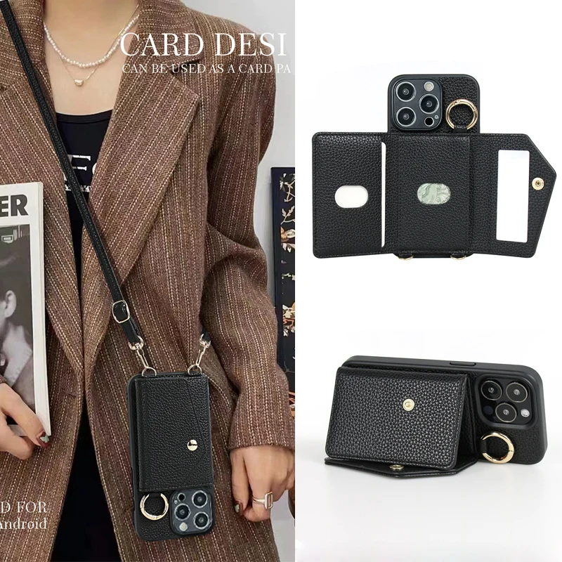 

Credit Card Holder PU Clasp Kickstand Case for Honor Magivs3 V2 VS V3 matex3 X5 Wallet Slot Women Leather Cover with Rope