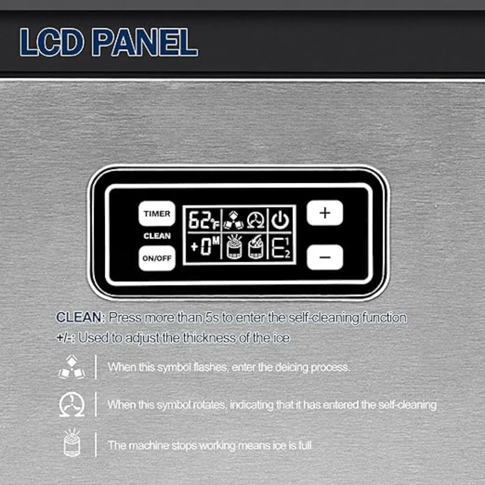 Ijsmaker 100lbs/24H Met 33 Pond Ijsopslag Capaciteit, Roestvrij Staal Onder Teller, Aanrecht Ijsmaker