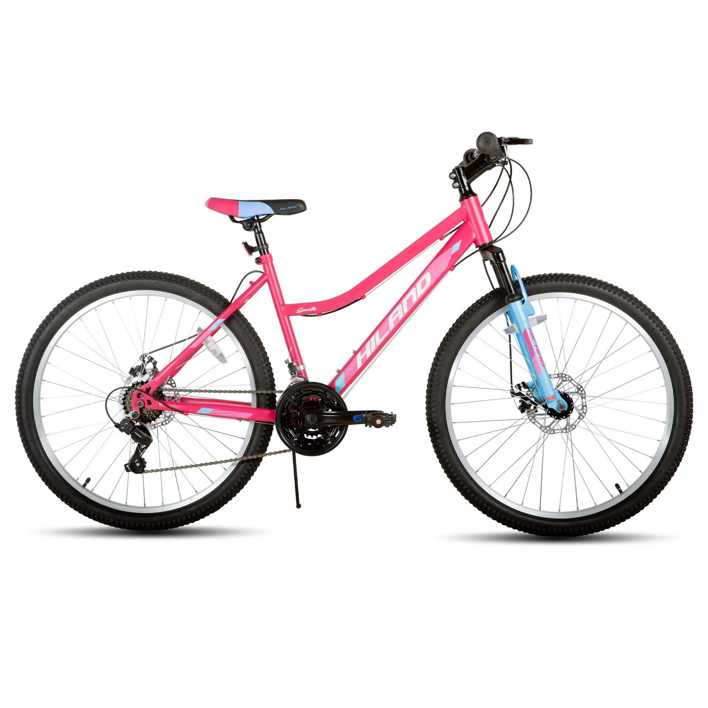 Hiland 26 Zoll Damen-Mountainbike, 18-Gang mit Vorderrad-Federung, Doppelte Mechanische Scheibenbremsen, Aluminium-Rahmen MTB